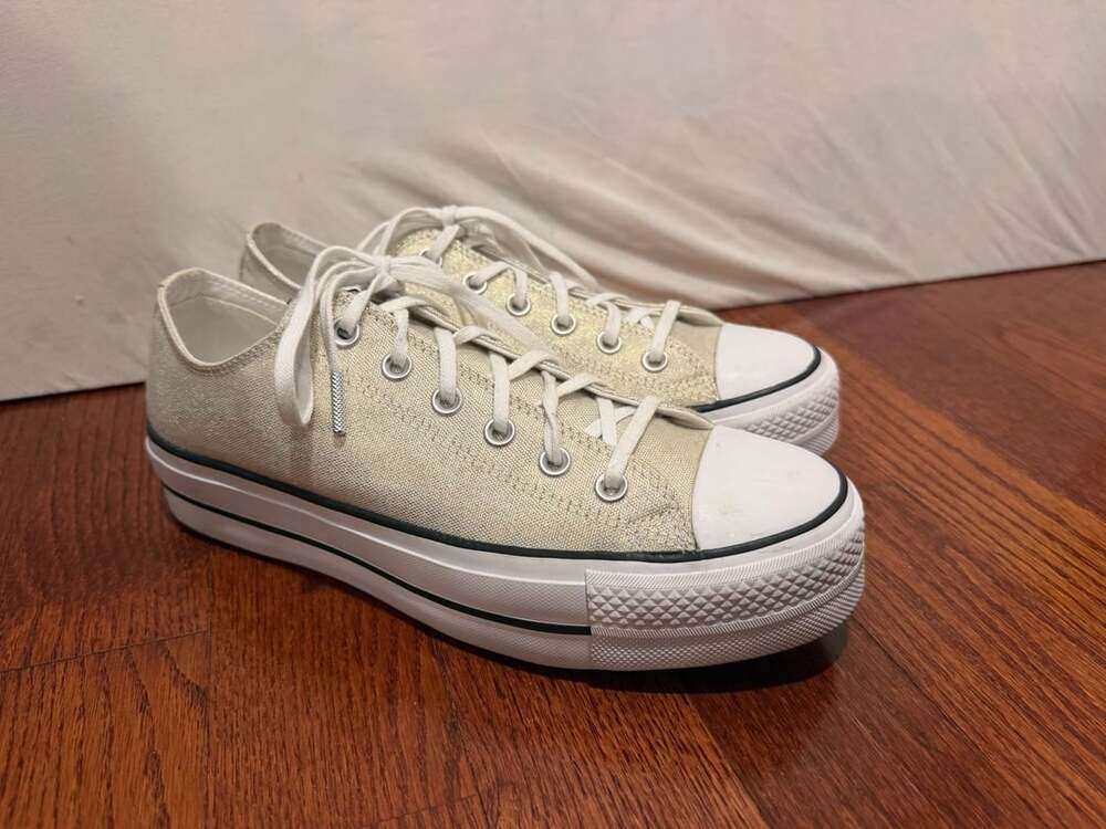 Converse Chuck Taylor All Star Lift Ox Size 10 Cream Platform Sparkle